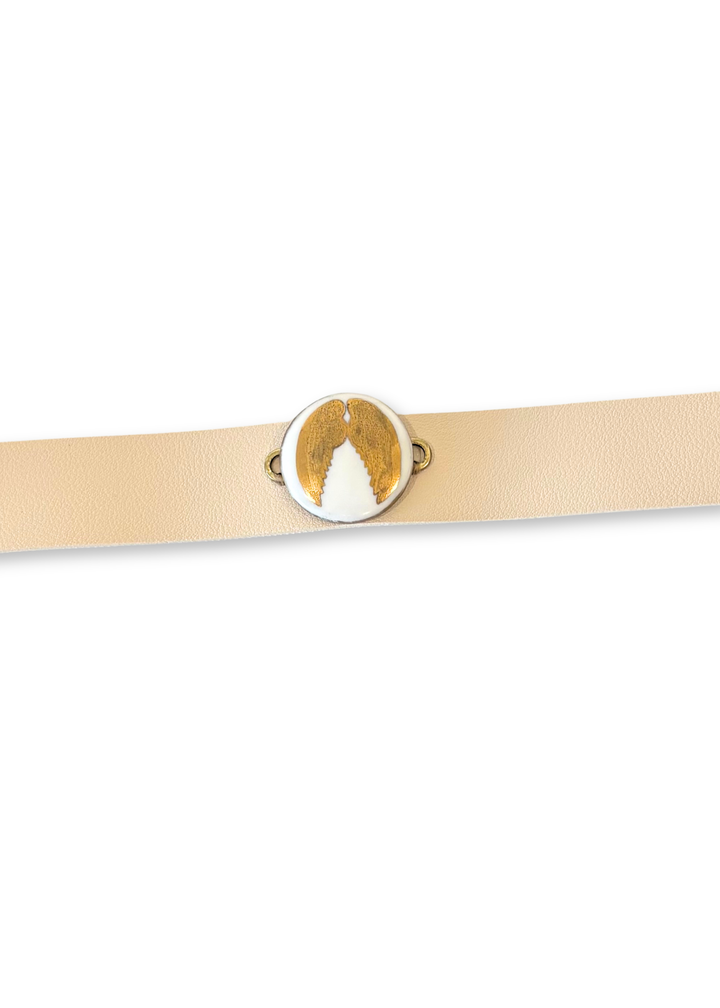 Gold Angel Wings Porcelain Pendant Leather Bracelet