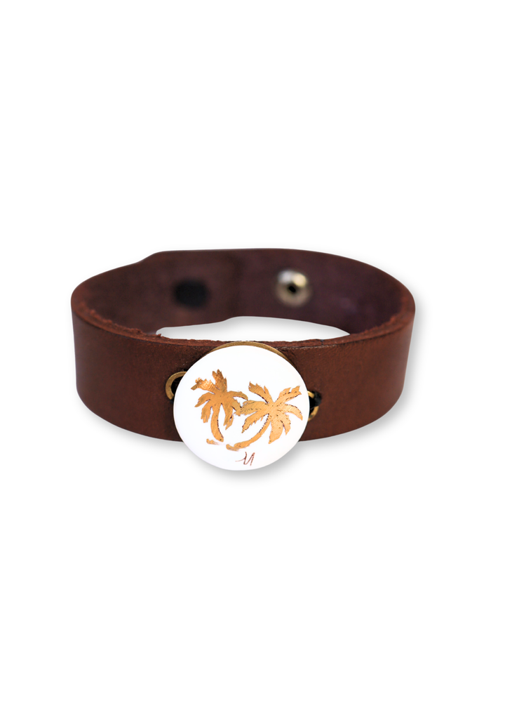Gold Double Palm Trees Leather Wrap Bracelet