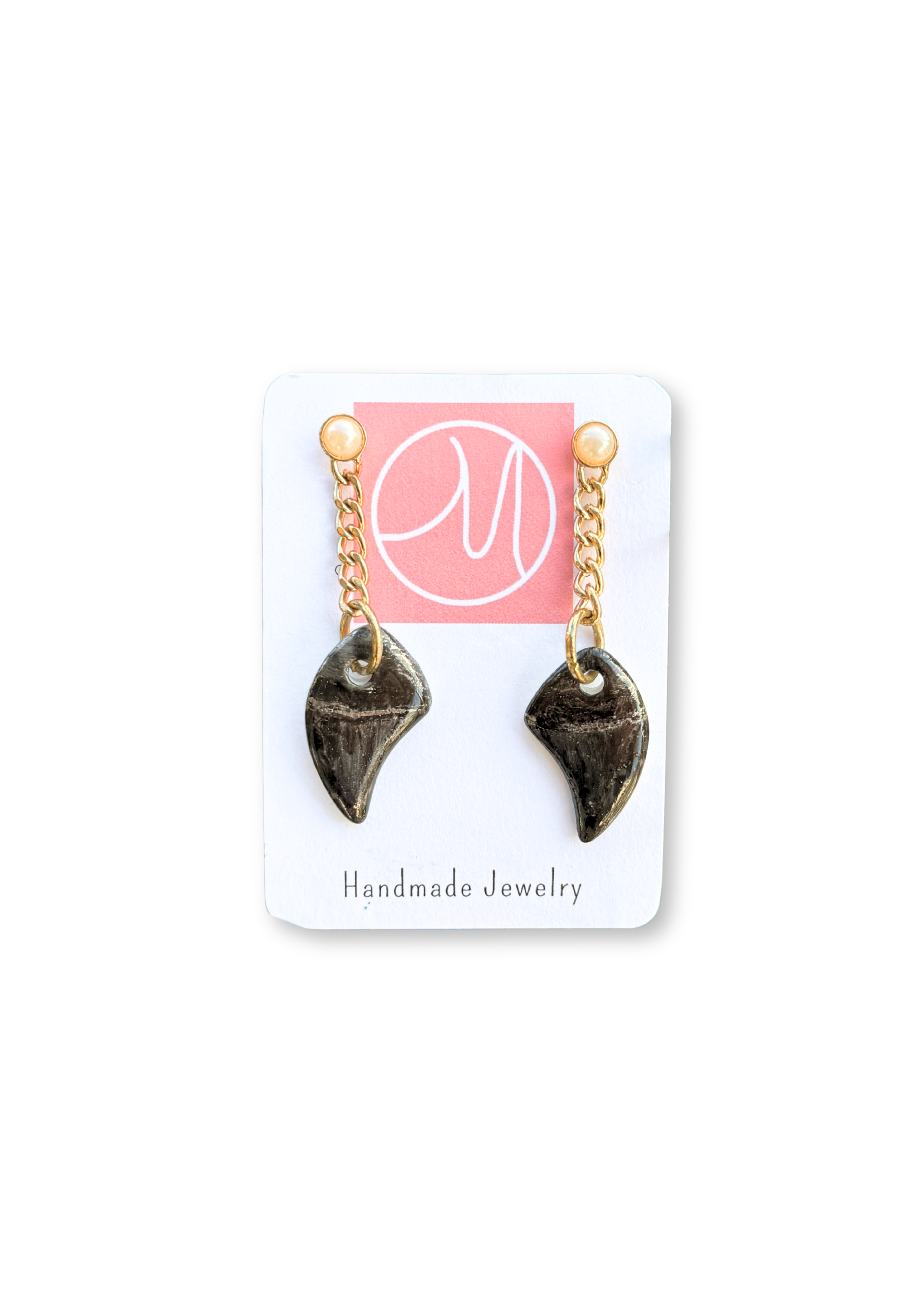 Black & Gold Porcelain Pendant Gold Chain Earrings