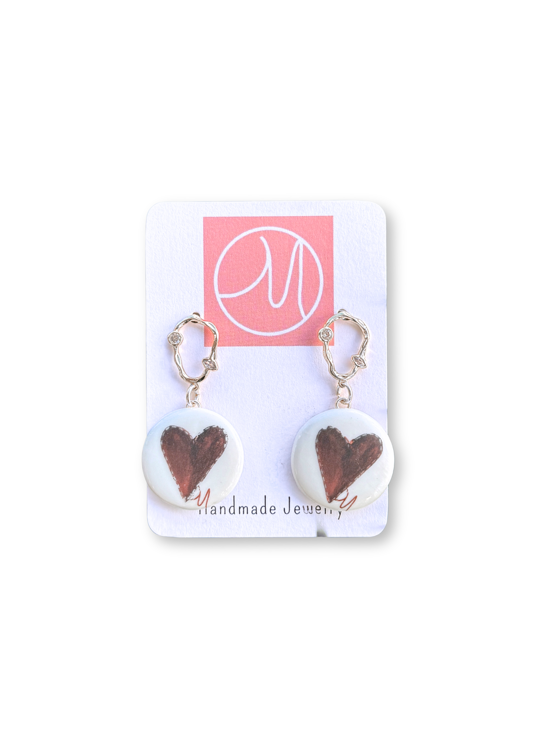 Purple Heart Porcelain Pendant Gold Earrings