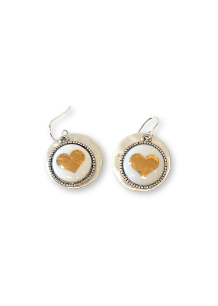 Gold Hearts on Silver Circle Earrings