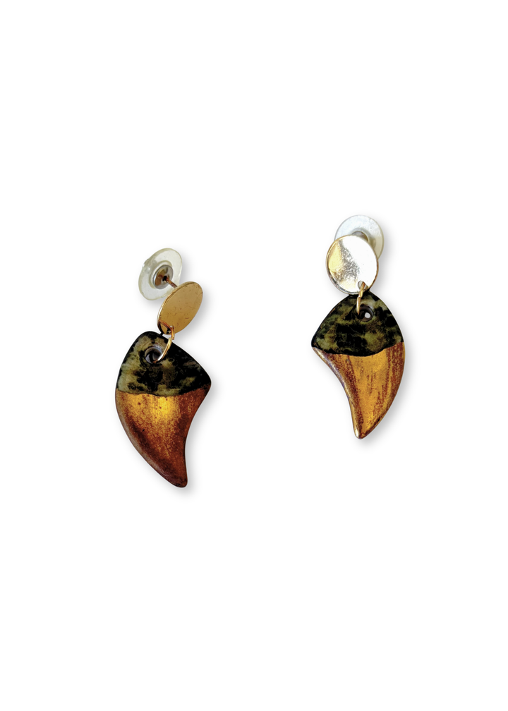 Gold & Black Shark Tooth Stud Earrings