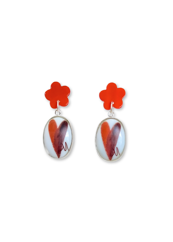 Red Heart Pendant Dangle Earrings