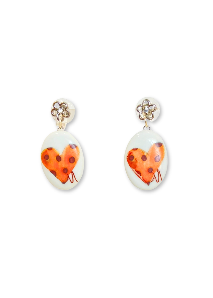 Polka Dot Heart Porcelain Pendant Earrings