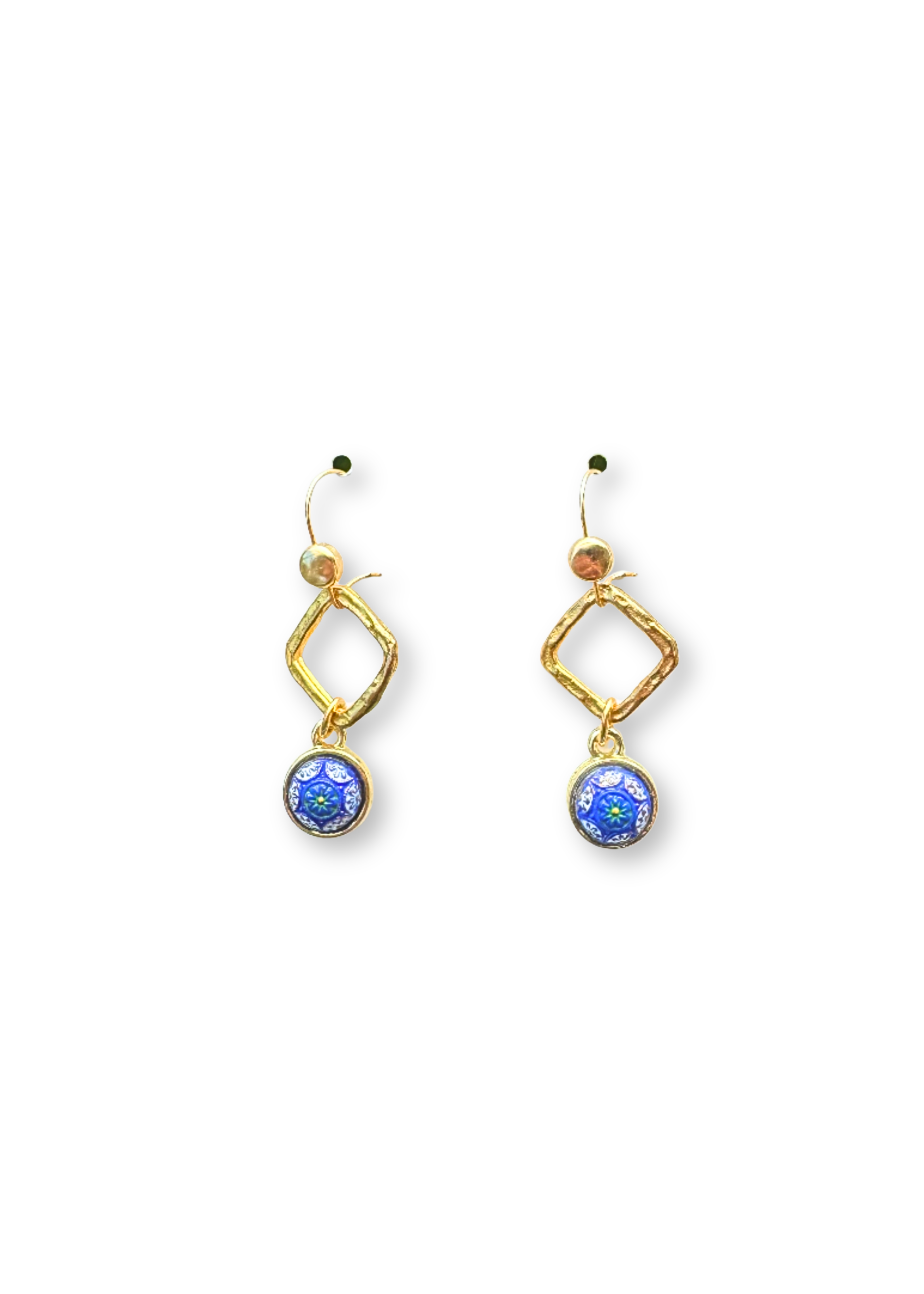 Blue Mosaic Gold Dangle Earrings