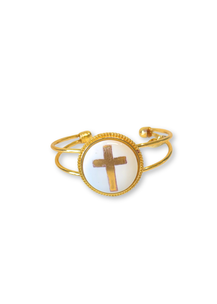 Gold Cross Porcelain Pendant Gold Cuff Bracelet