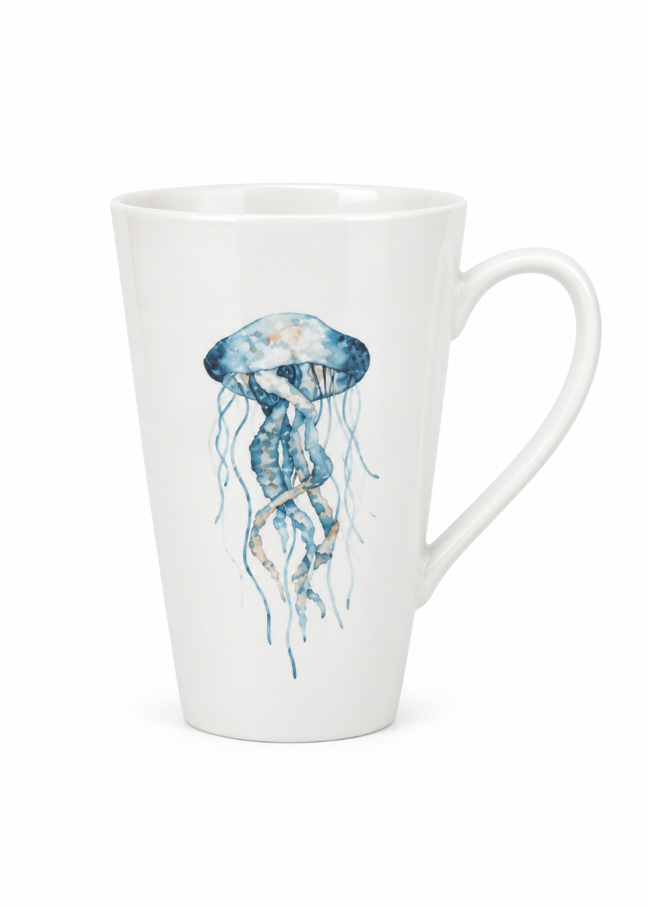 Hand-Painted Jellyfish Porcelain Mug