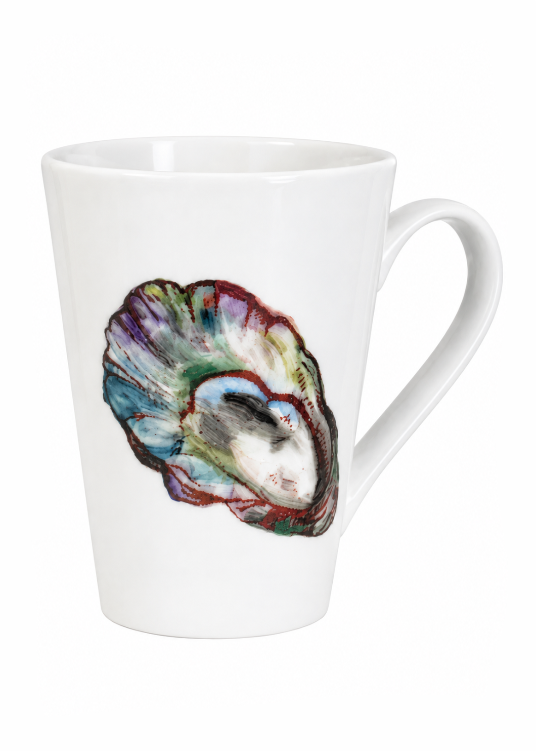 Hand Painted Coastal Oyster Shell Porcelain Coffee Mug