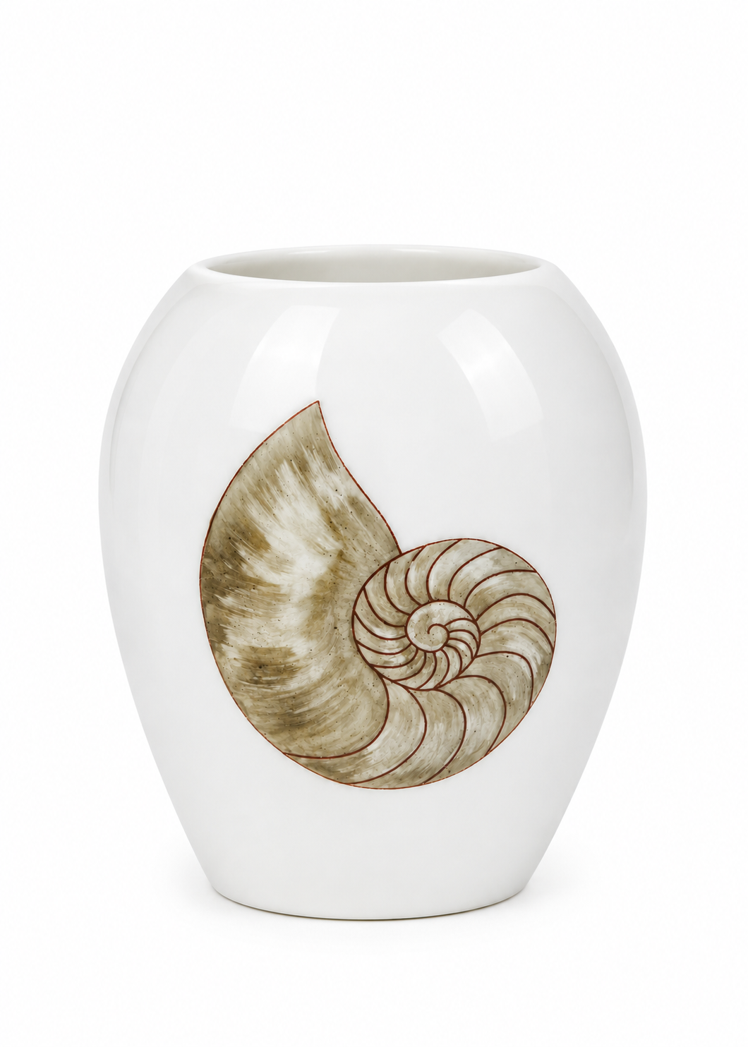 Hand-Painted Nautilus Shell Porcelain Vase | Coastal Beach House Décor