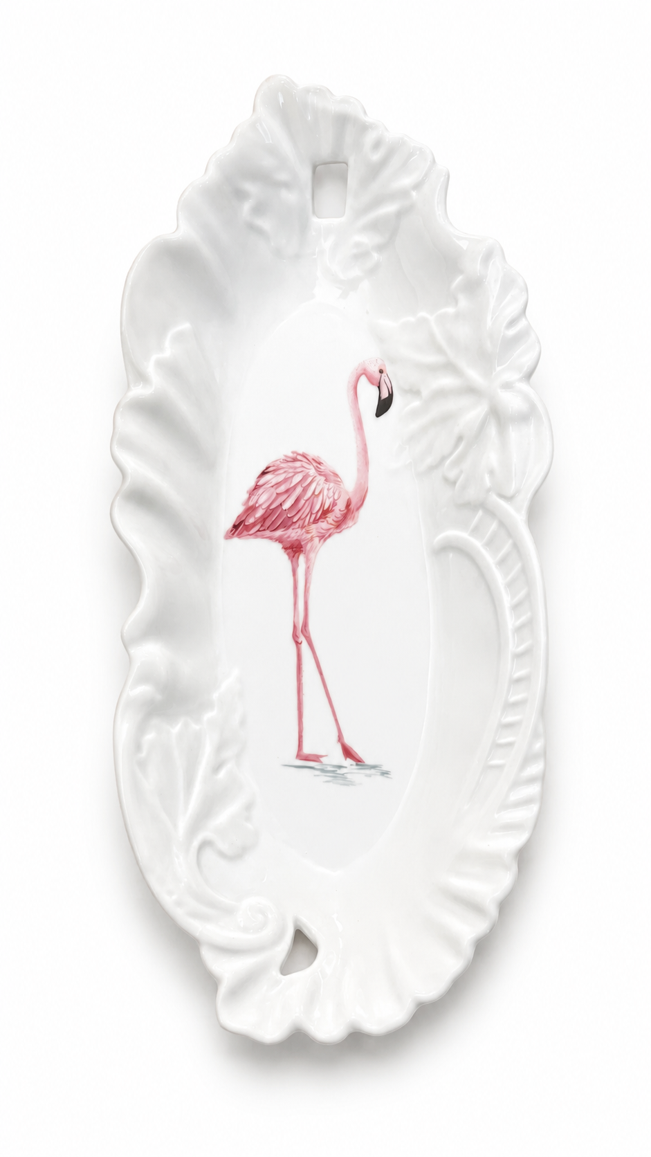 Hand-Painted Flamingo Porcelain Tray – Elegant Coastal Jewelry & Ring Holder