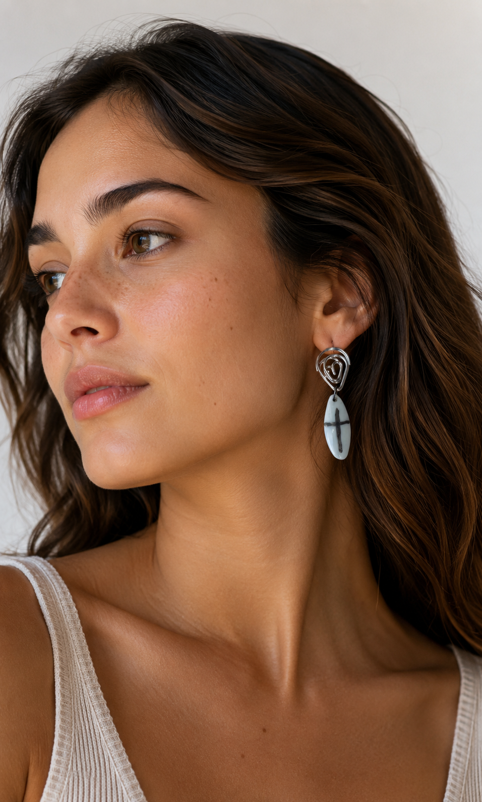 Hand-Painted Platinum Cross Porcelain Earrings
