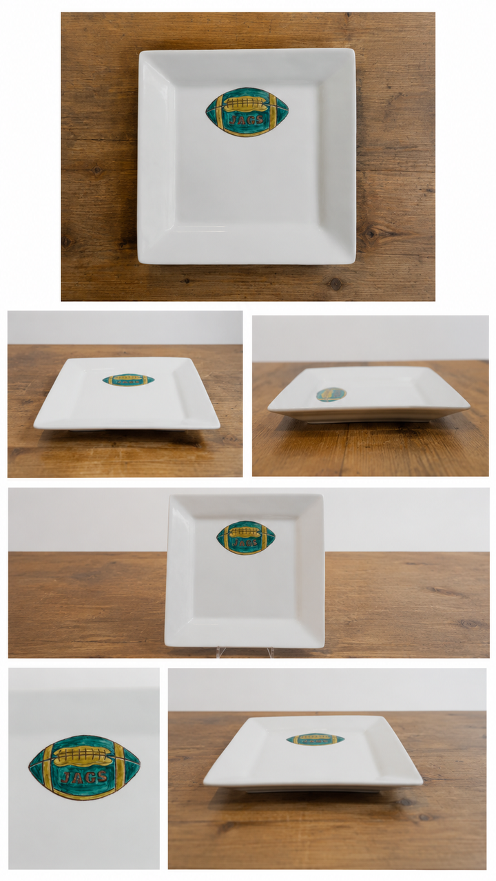 Hand-Painted JAGS Football 8" Square Porcelain Plate