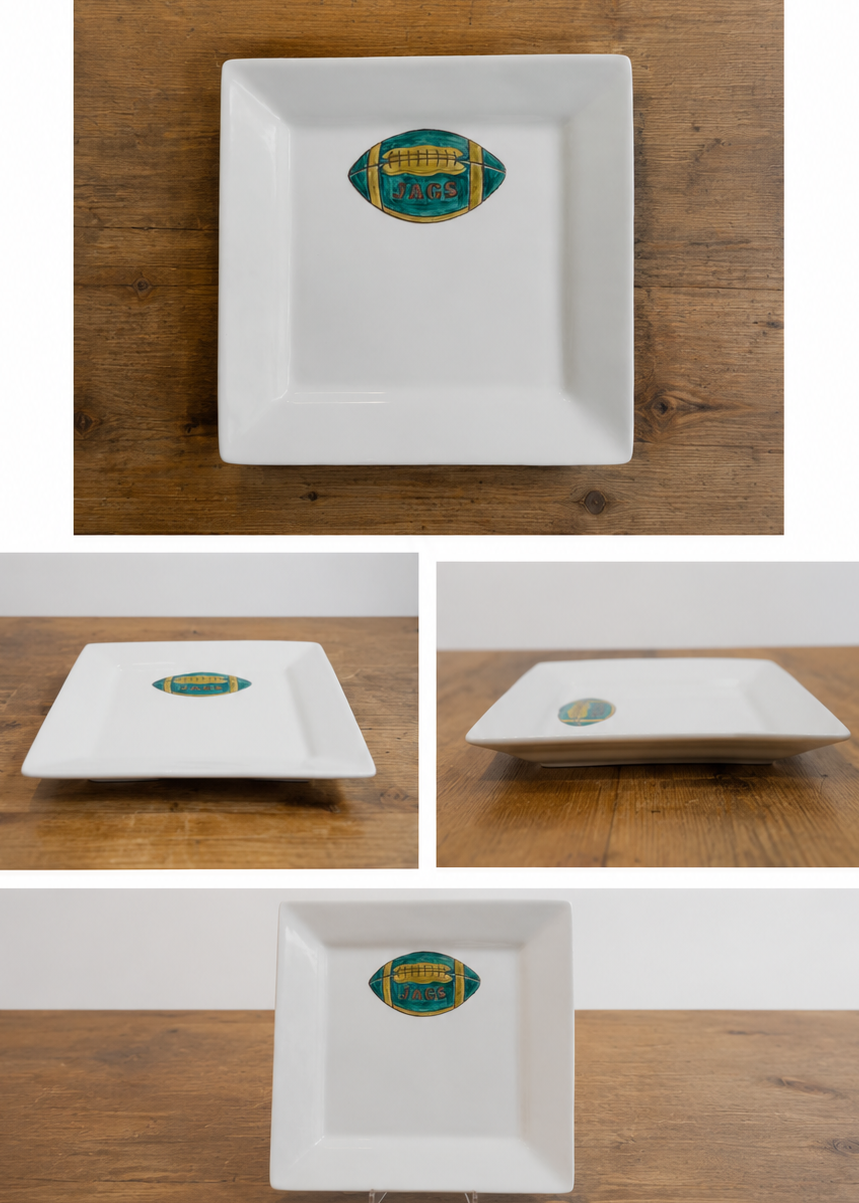 Hand-Painted Jags Football Season Square Porcelain Plate
