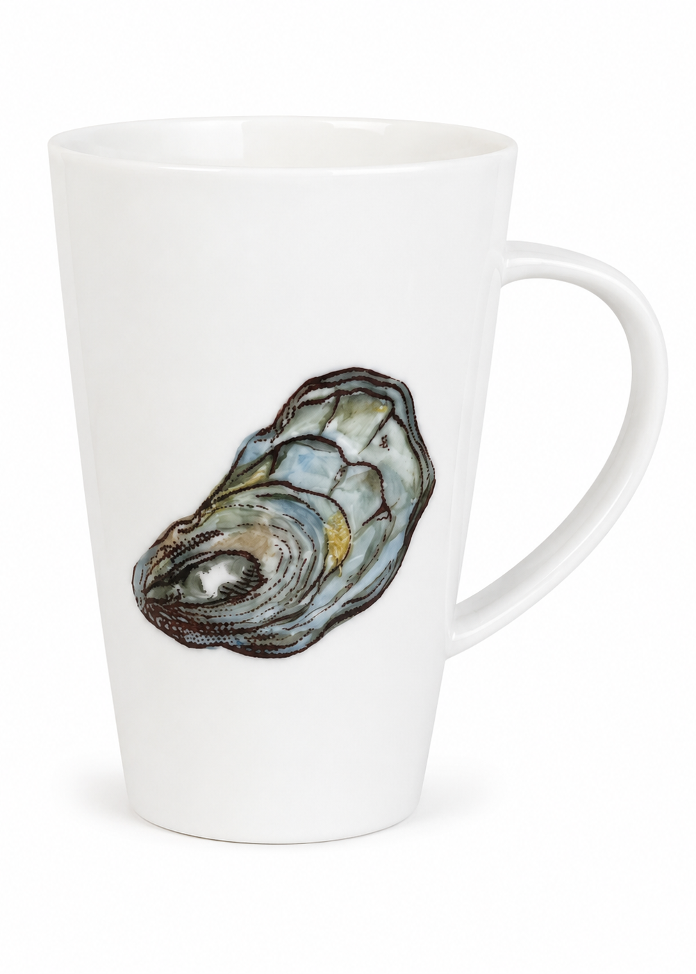 Coastal Hand Painted Oyster Shell Porcelain Latte Coffee Mug