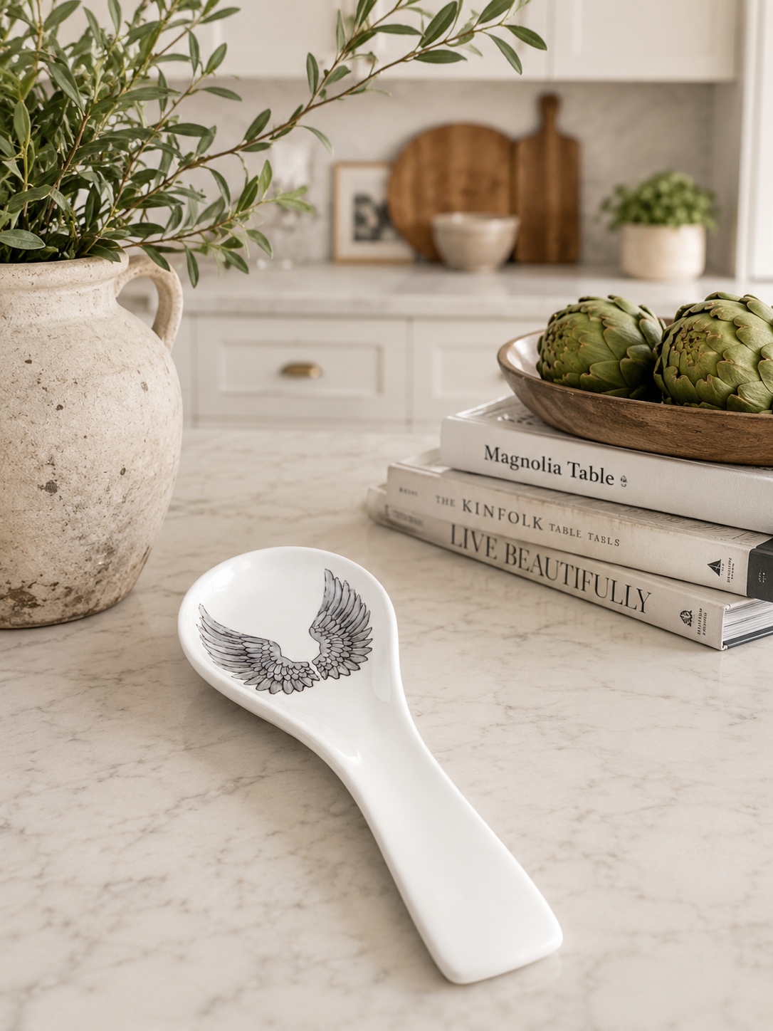 Angel Wings Porcelain Spoon Rest – Hand-Painted Kitchen Keepsake