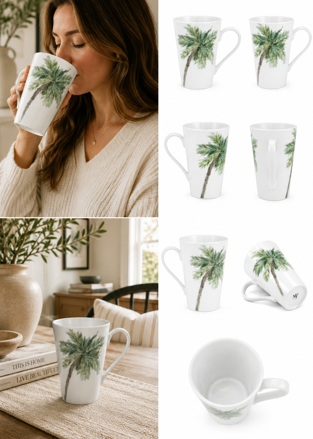 Hand-Painted Palm Tree Porcelain Mug – Coastal Coffee Cup