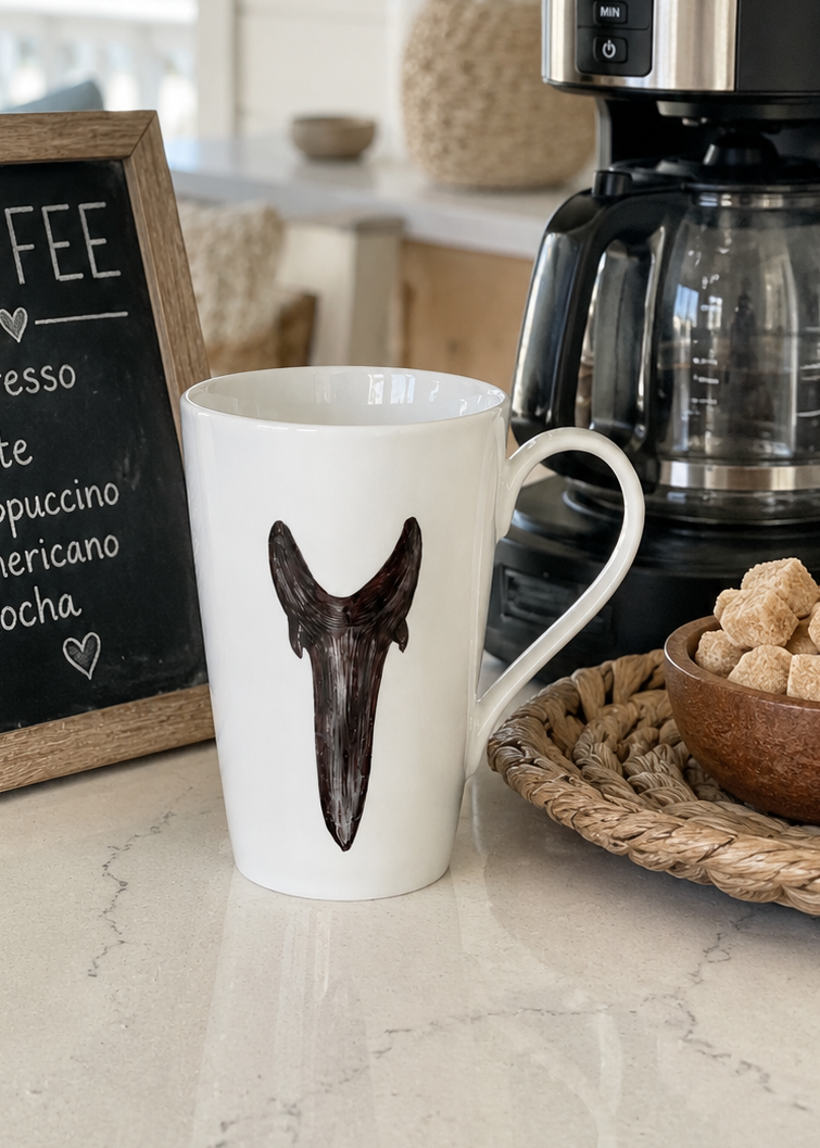 Coastal Shark Tooth Hand Painted Porcelain Coffee Mug