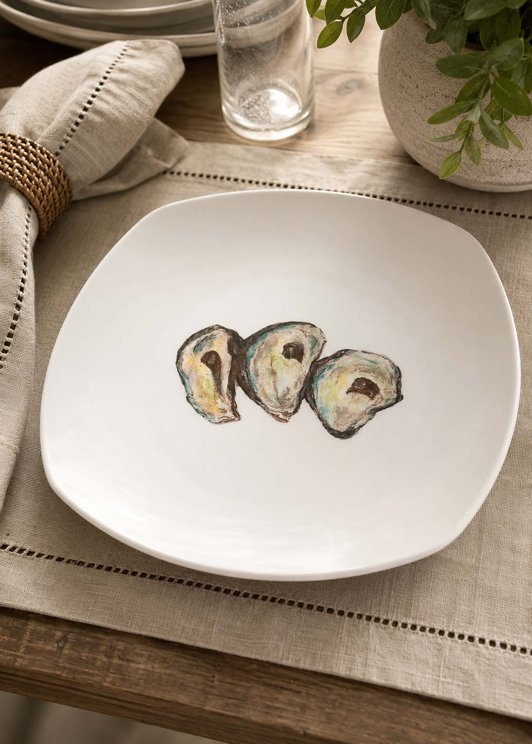 Hand-Painted Oyster Porcelain Serving Bowl