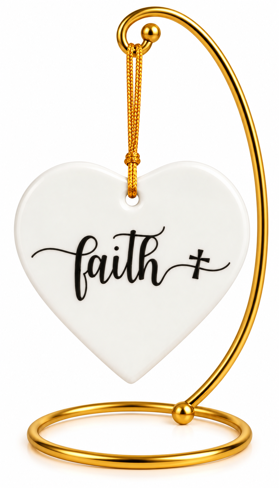 Hand-Painted Faith & Cross Porcelain Heart Ornament