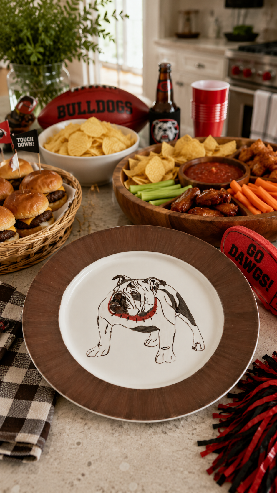 Hand-Painted Bulldog Porcelain Serving Platter – Game Day Entertaining Platter