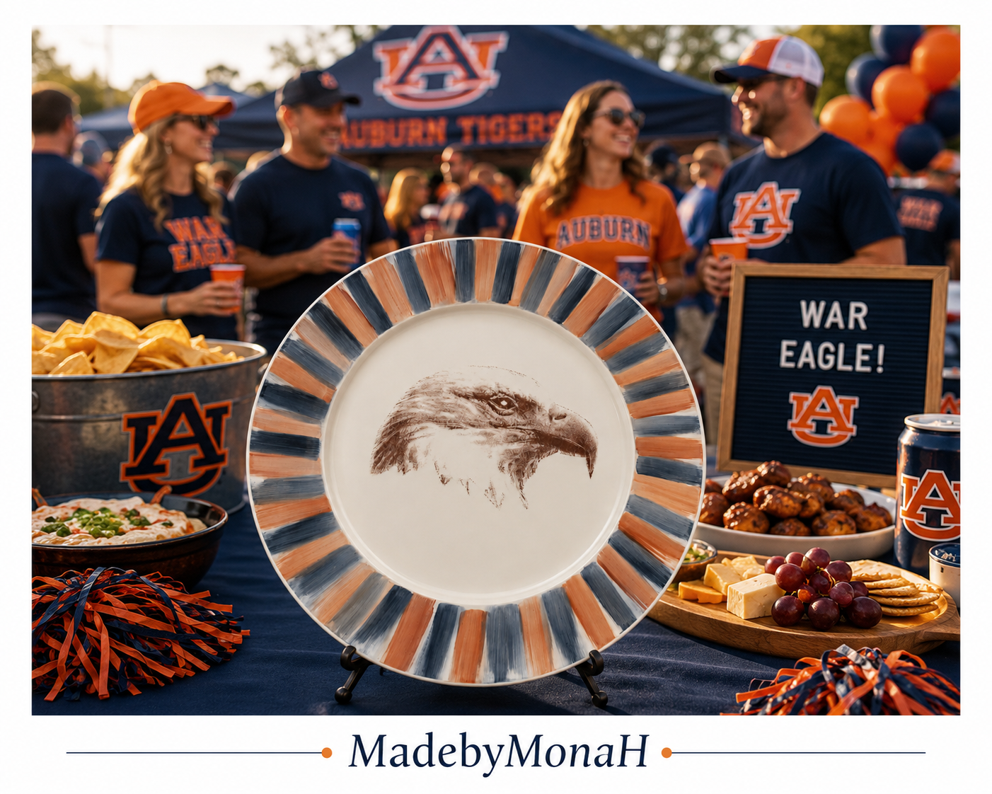 War Eagle Hand-Painted Eagle Porcelain Tailgate Plate