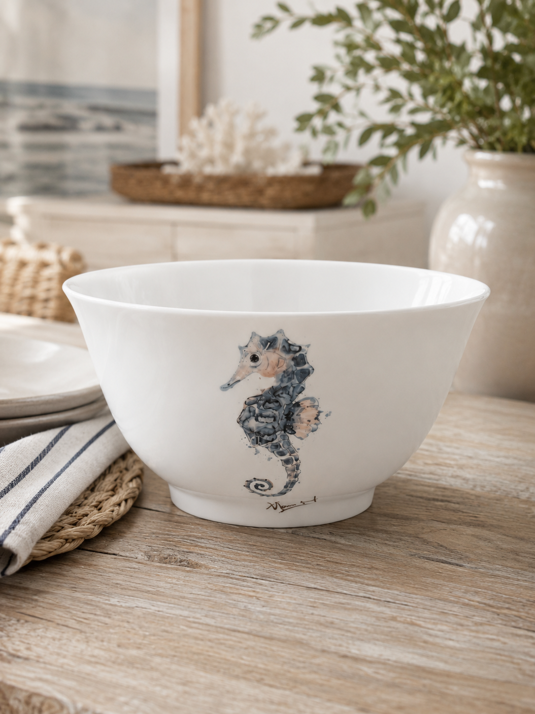 Seahorse Porcelain Serving Bowl – Coastal Artisan Entertaining Bowl