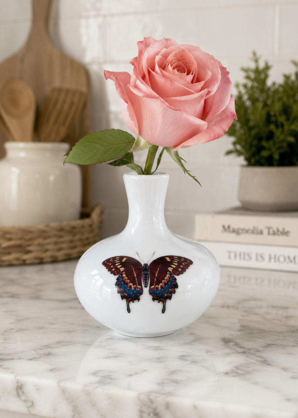 Butterfly Porcelain Bud Vase