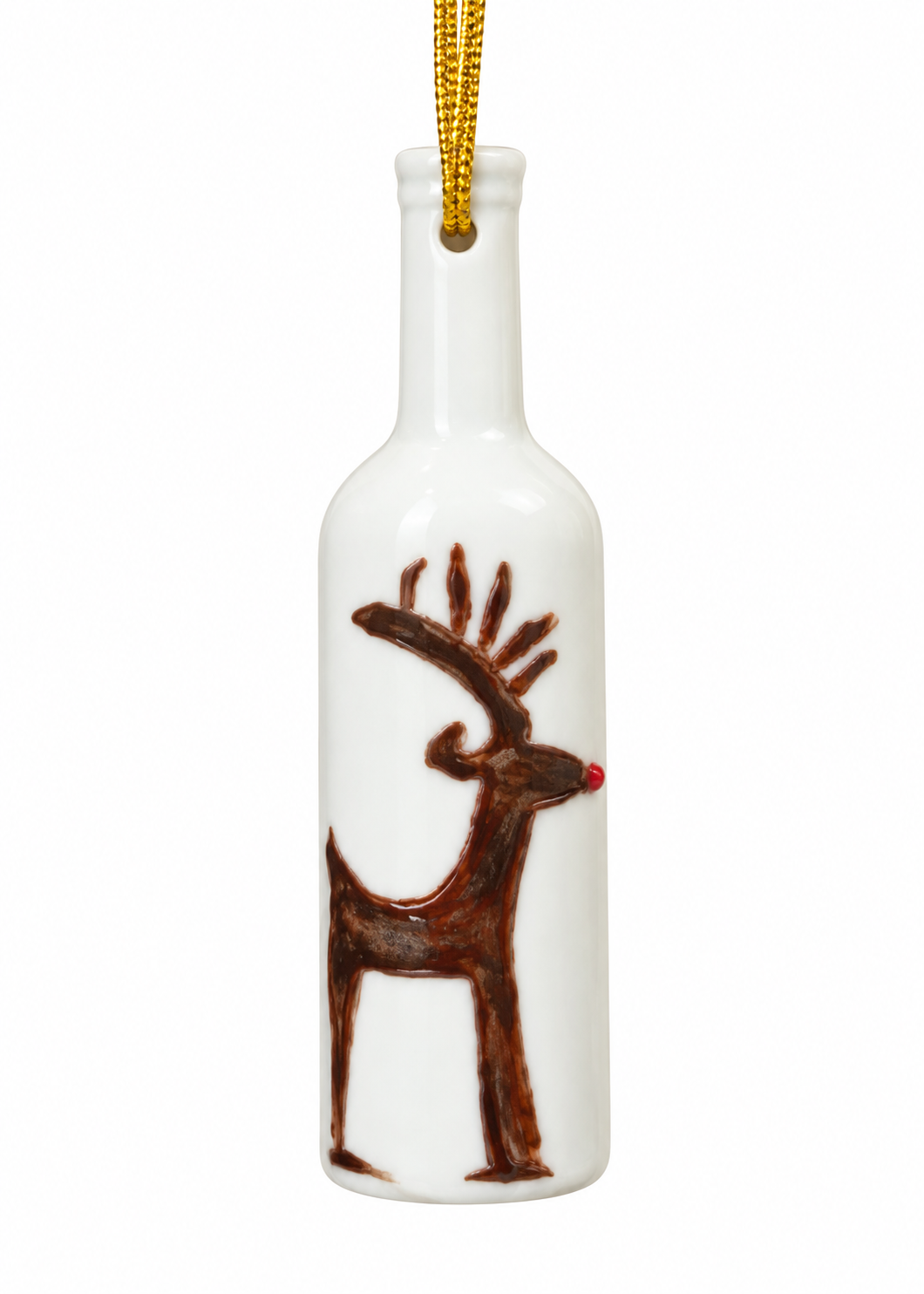 Hand-Painted Rudolph Reindeer Porcelain Bottle Ornament