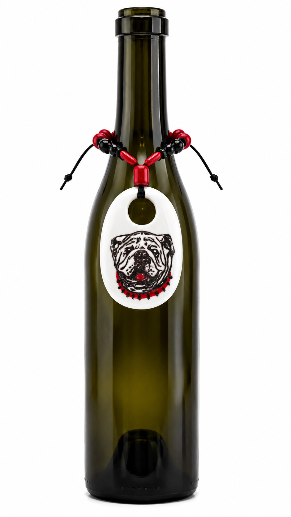 Hand-Painted Bulldog Porcelain Wine Bottle Tag