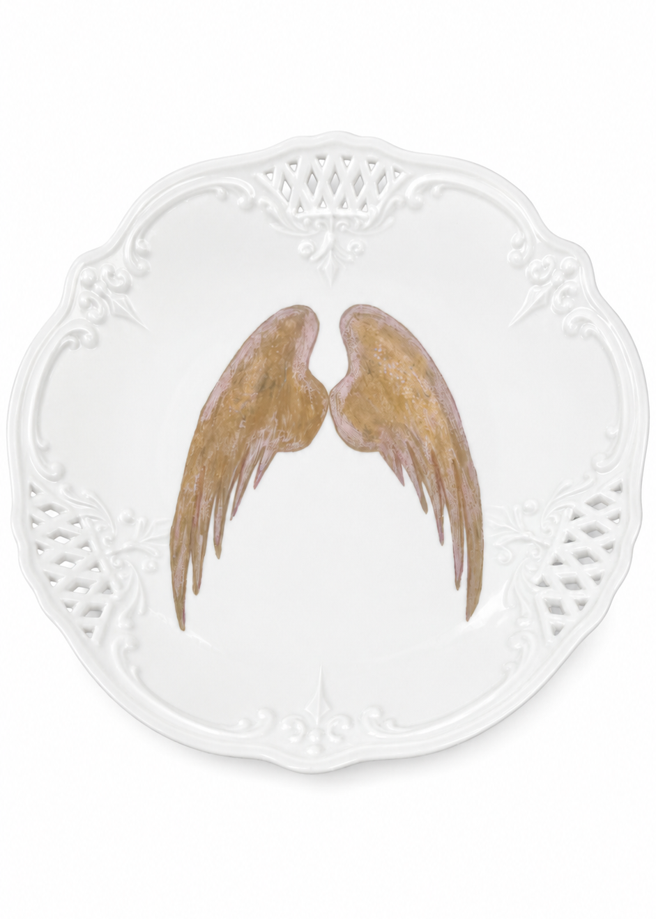 Hand-Painted Angel Wings Decorative Porcelain Plate – Elegant Shelf & Bookcase Accent