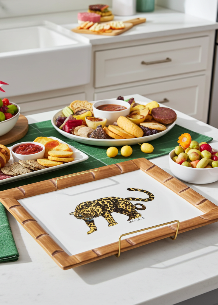 10.5" White Square Plate with Hand-Painted Jaguar