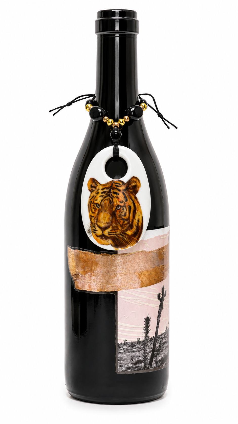 Hand-Painted Tiger Porcelain Bottle Tag