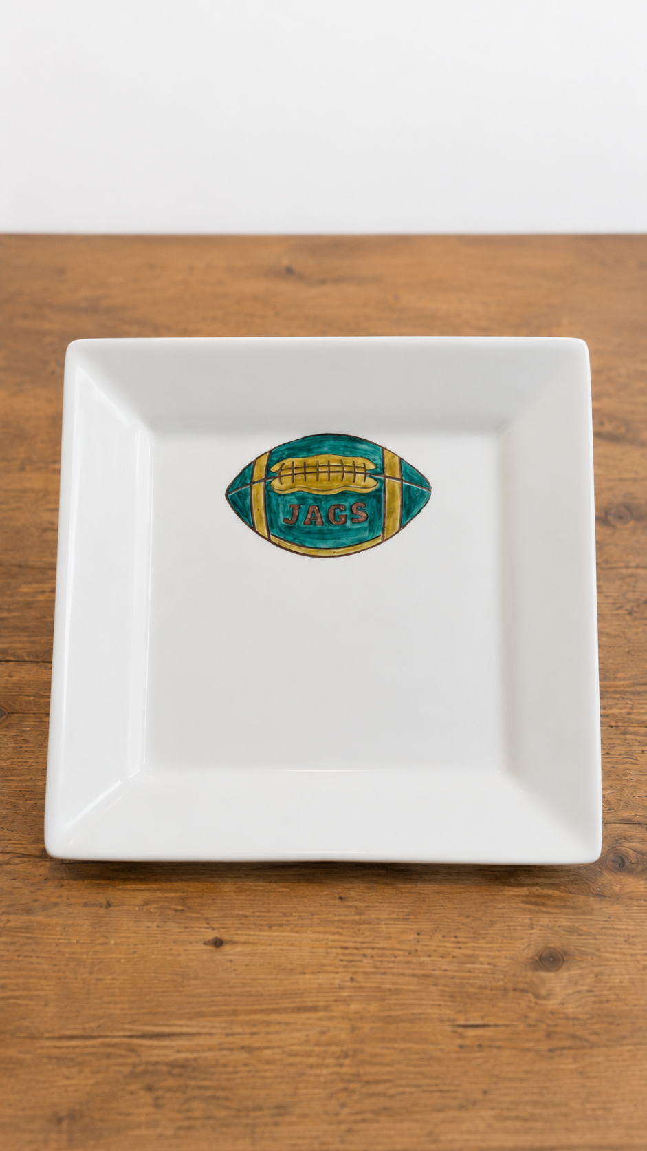 Hand-Painted JAGS Football 8" Square Porcelain Plate