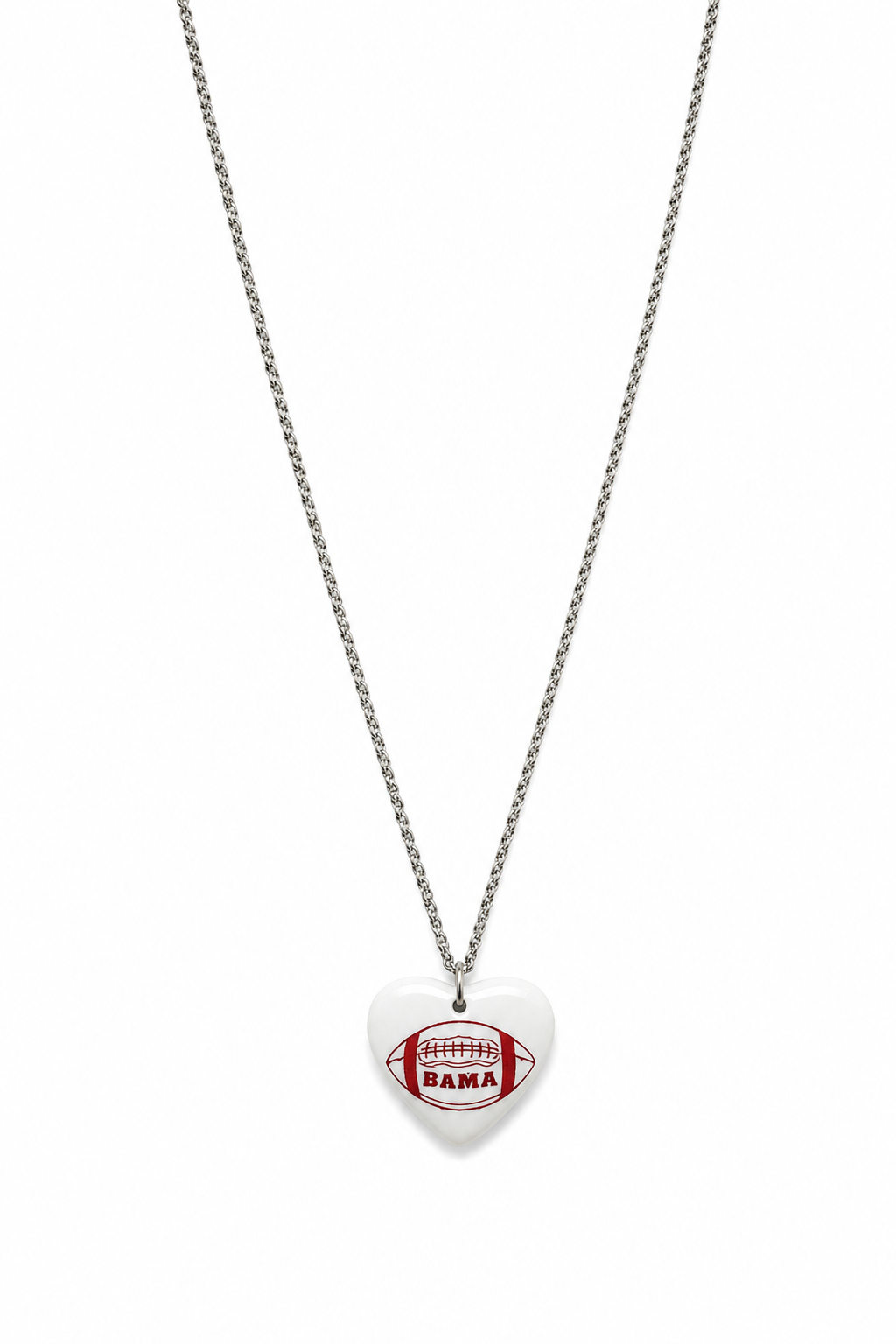 Hand-Painted Alabama Football Heart Porcelain Necklace