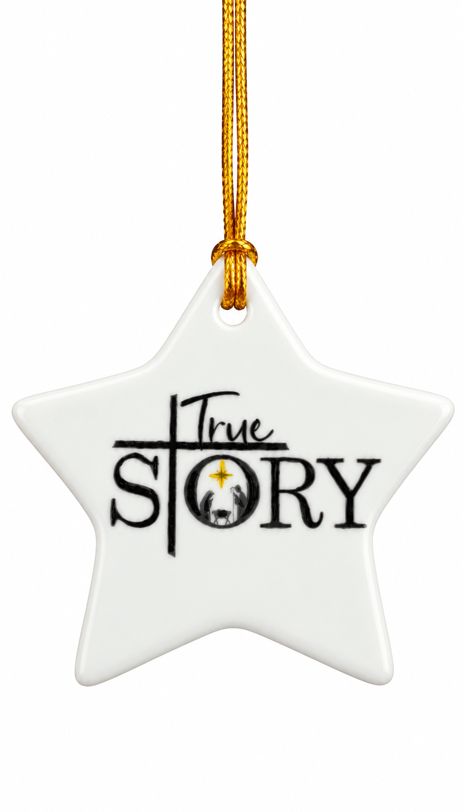True Story Nativity Porcelain Star Christmas Ornament