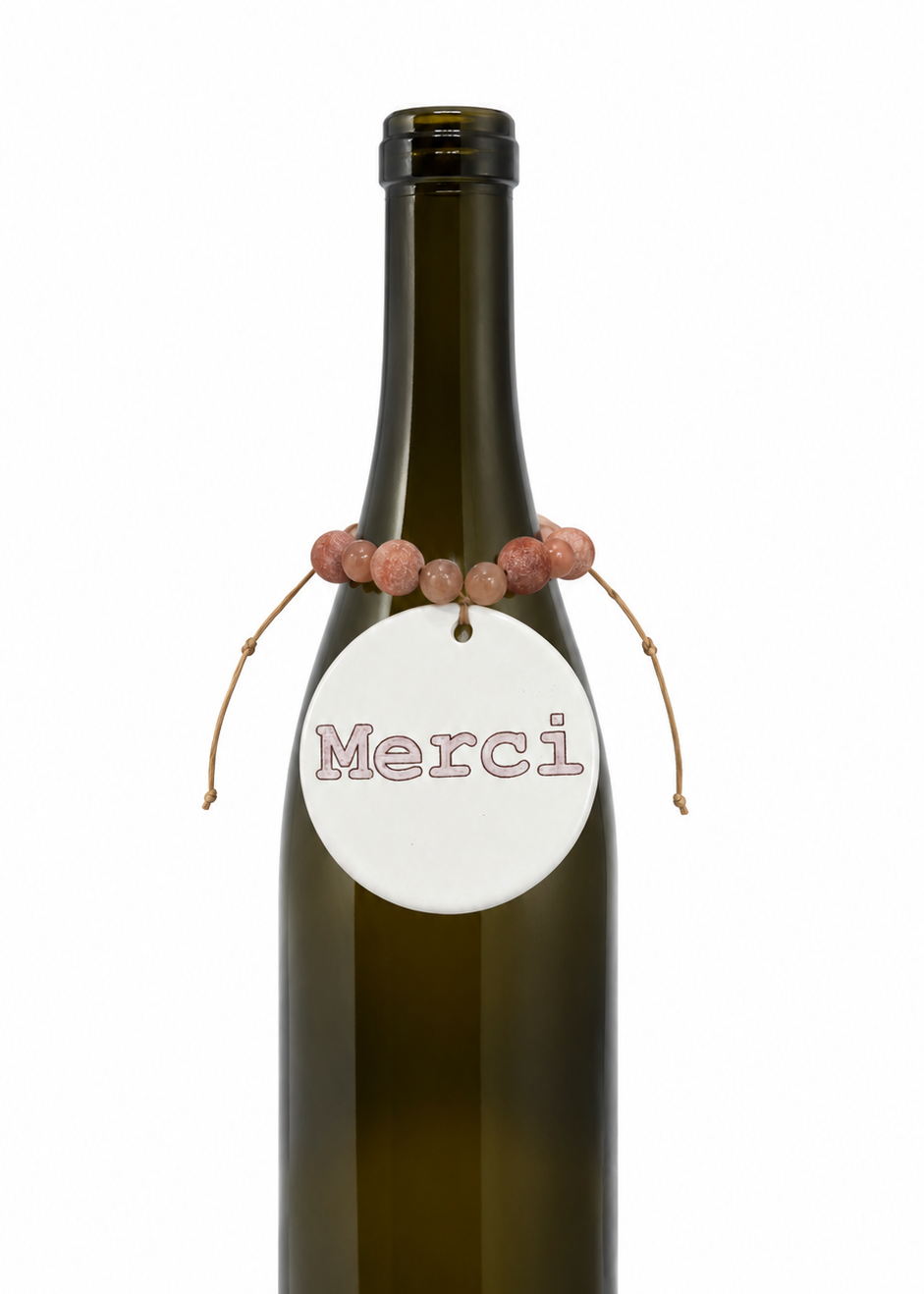 Merci Hand Painted Porcelain Wine Bottle Beverage Tag