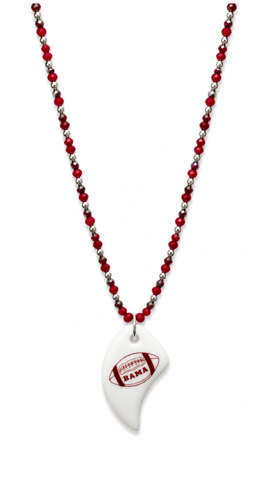 Hand-Painted Alabama Football Porcelain Necklace | Crimson Game Day Jewelry