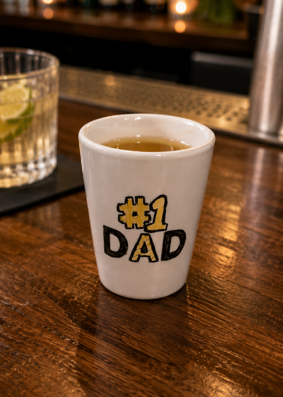 #1 Dad Porcelain Shot Glass Gift Set with Mini Bottle Holder