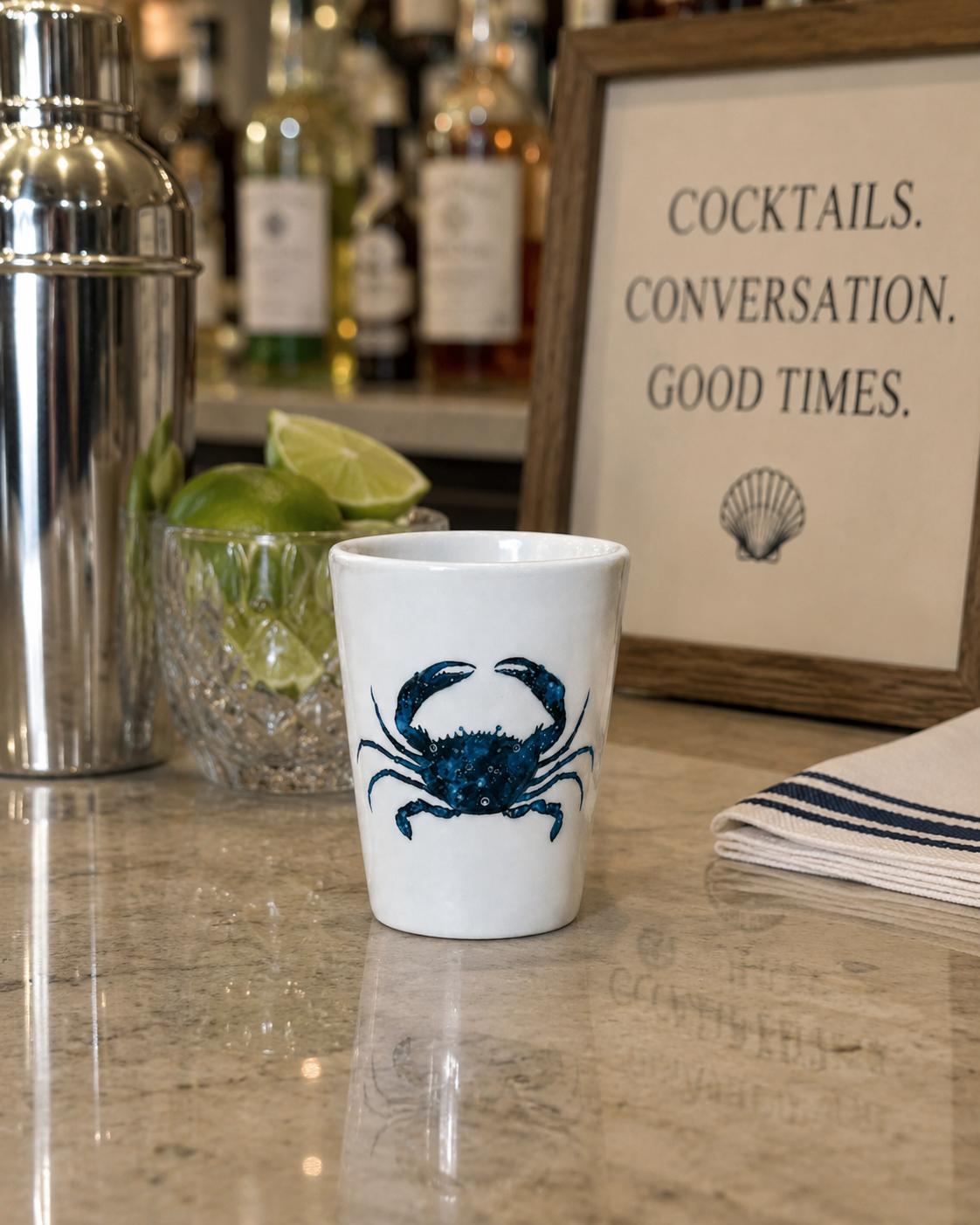 Blue Crab Coastal Porcelain Shot Glass