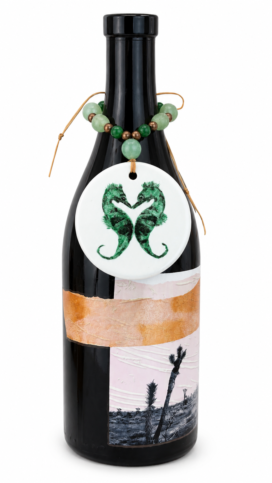 Hand-Painted Seahorse Porcelain Bottle Tag