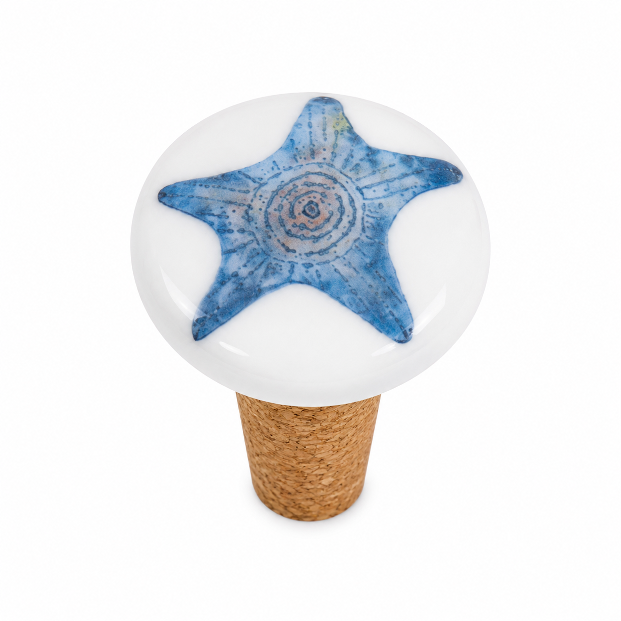 Blue Starfish Porcelain Wine Stopper | Coastal Bottle Stopper | Beach House Gift