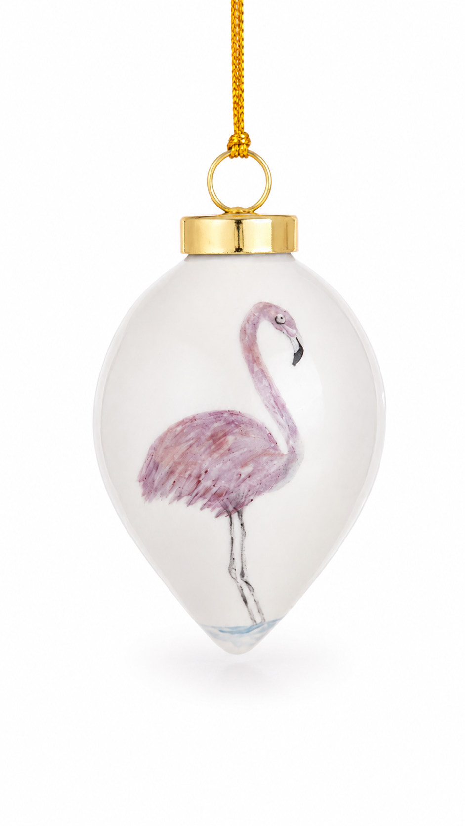 Hand-Painted Pink Flamingo Porcelain Ornament