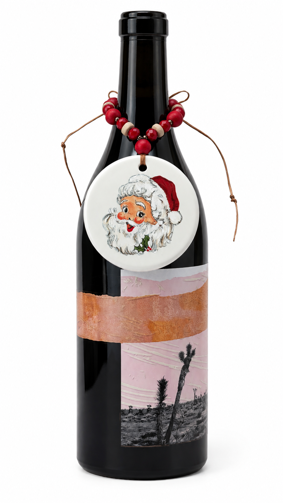 Hand-Painted Santa Porcelain Wine Bottle Tag