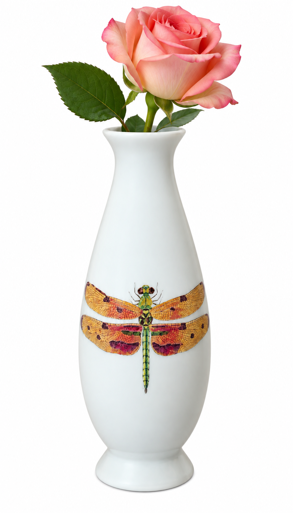 Hand-Painted Dragonfly Porcelain Bud Vase