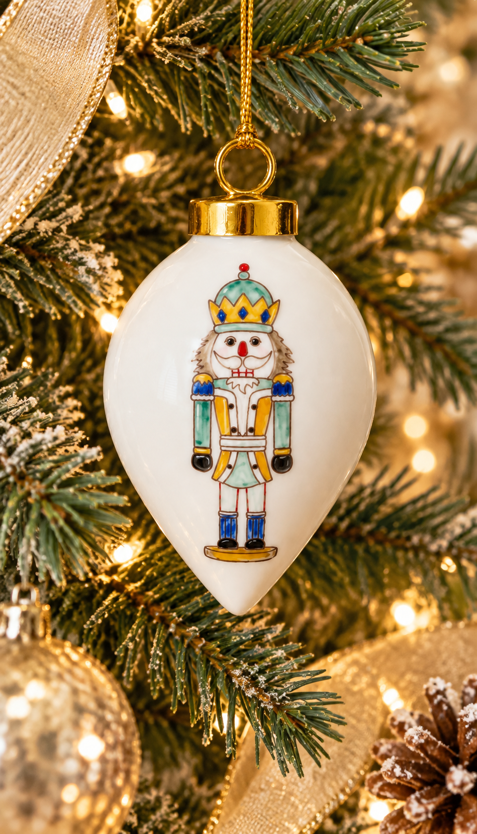 Hand-Painted Porcelain Nutcracker Christmas Ornament