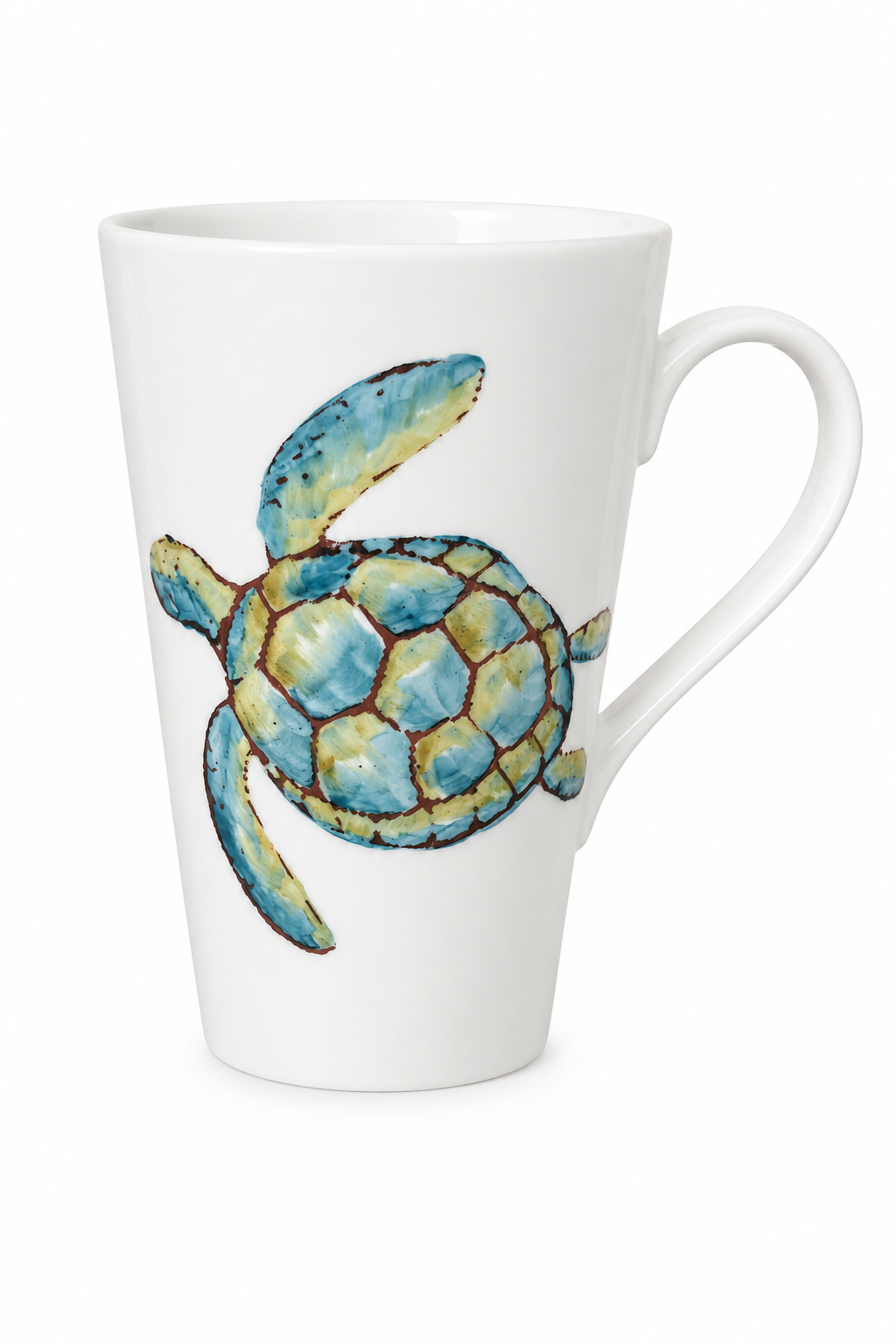 Hand-Painted Sea Turtle Porcelain Latte Mug | Coastal Coffee Cup