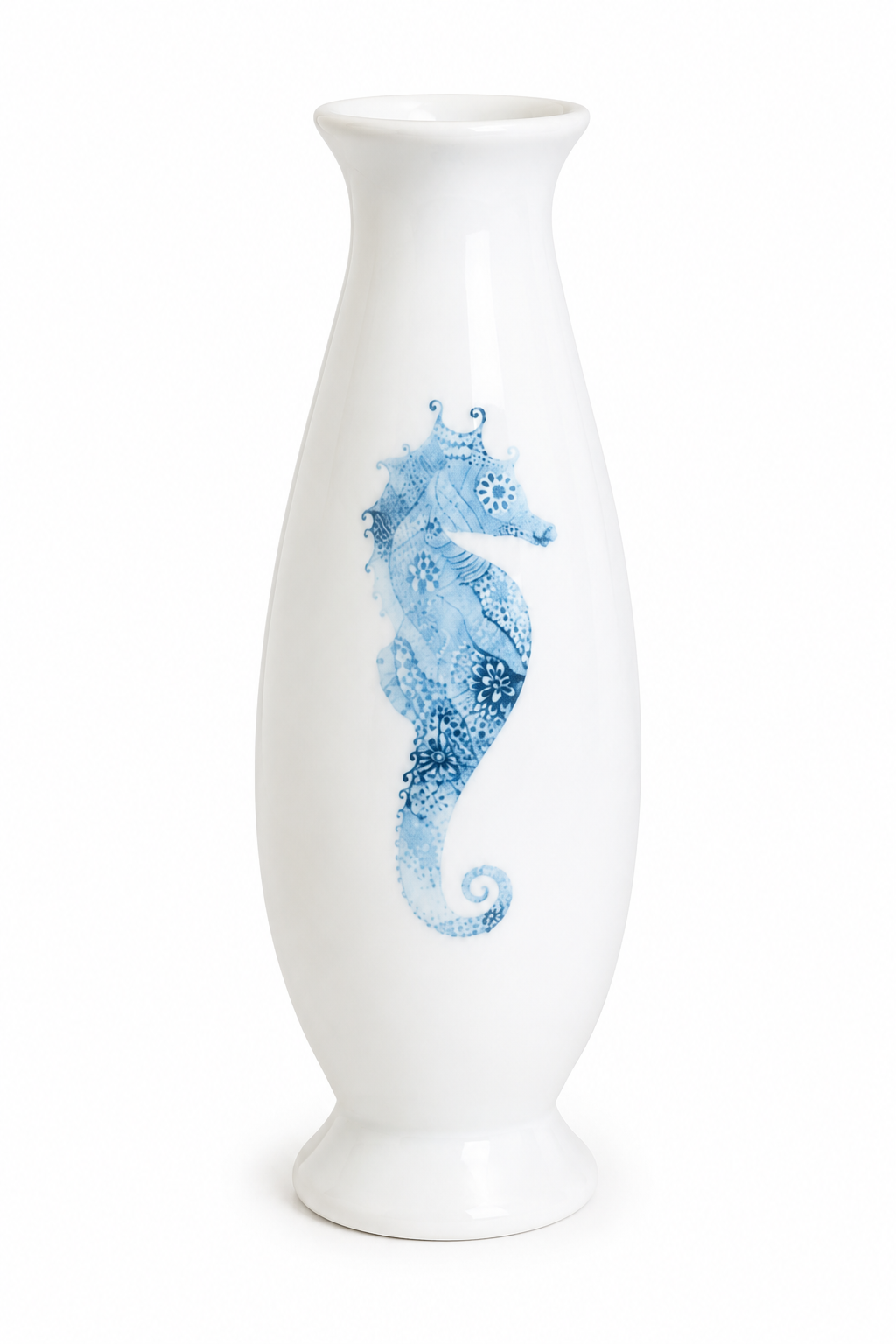 Blue Seahorse Porcelain Bud Vase