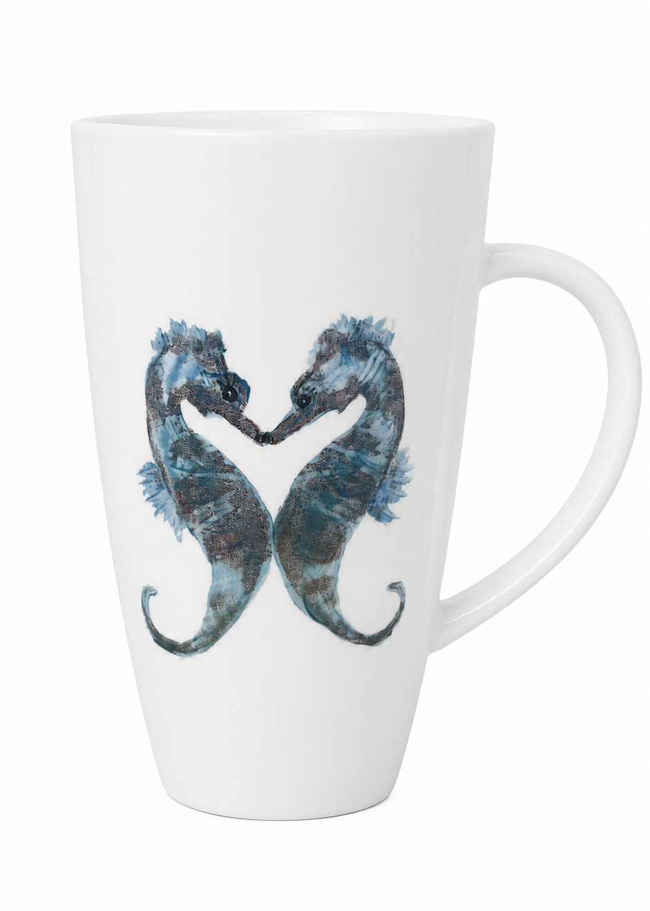 Hand-Painted Seahorse Latte Mug – Coastal Porcelain Coffee Cup