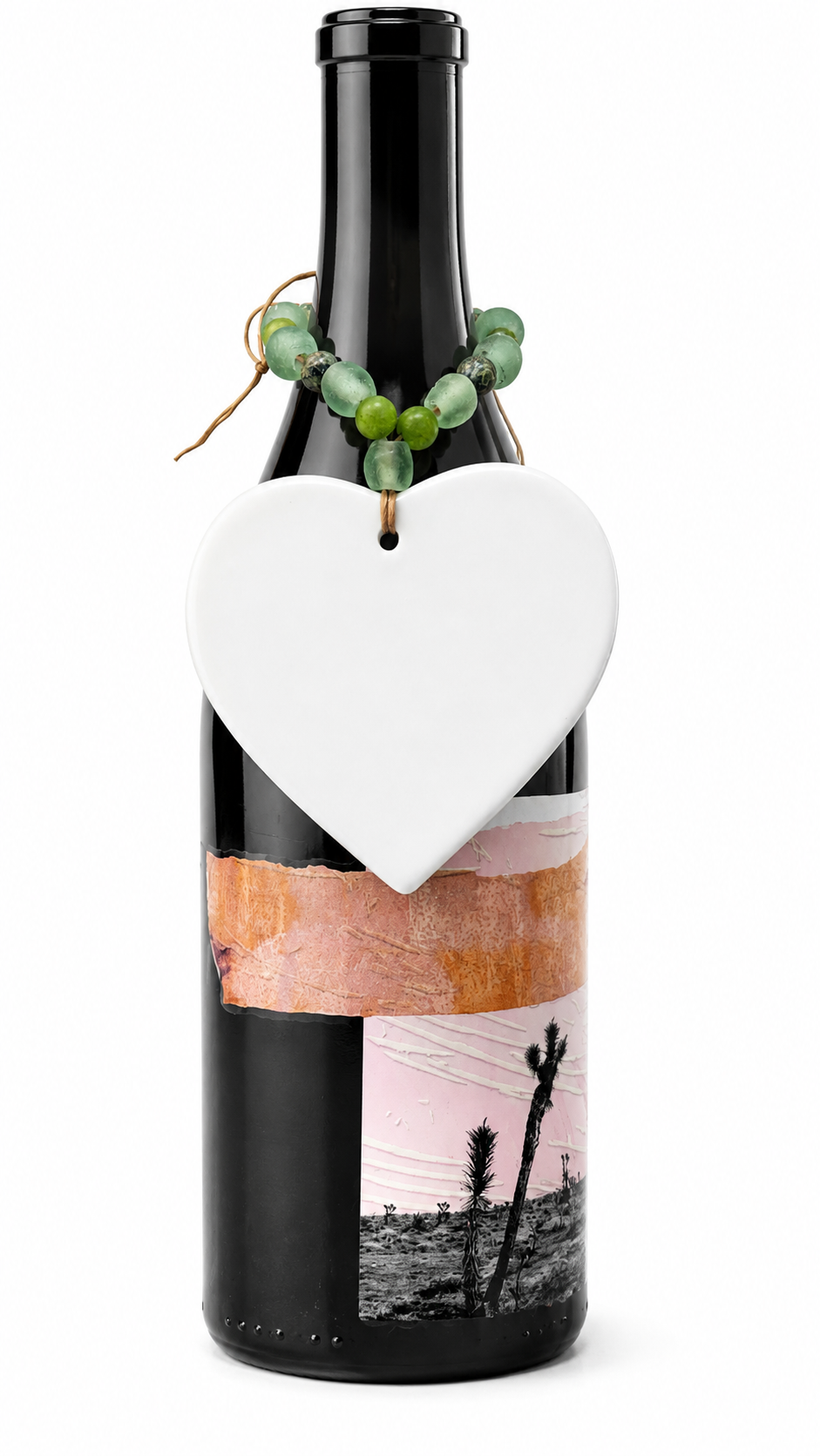 Hand-Painted Green Seahorse Heart Porcelain Bottle Tag