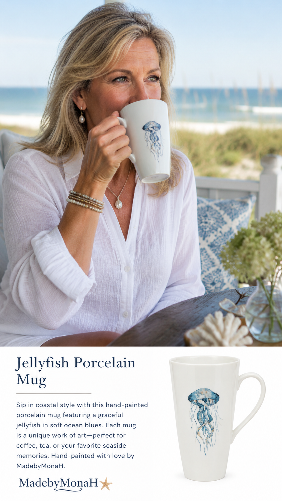 Hand-Painted Jellyfish Porcelain Mug